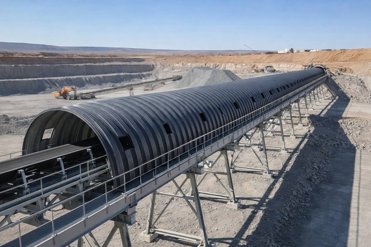 Укрытый конвейер на производственной площадке